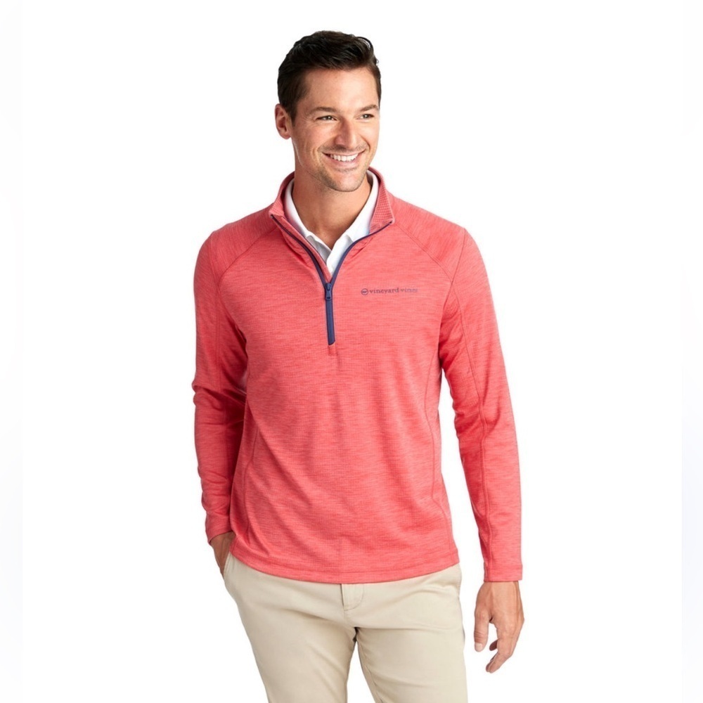 Vineyard Vines Performance Pullover Quarterzip Men's Red Stripe Size Medium
